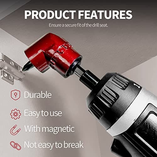 105 Degree Right Angle Drill Screwdriver Bit Set, 1/4” Hex Shank Right Angle Drill Attachment with 4PCS PZ2 & PH2 Screwdriver bits and bit holder