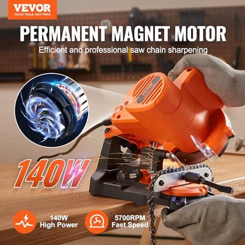 VEVOR Electric Chainsaw Sharpener, 140W Electric Saw Chain Blade Sharpener 5700RPM, Professional Bench Chain Saw Sharpening Tool with 3 Grinding Wheels Fit 0.25" to 0.404" Pitch Chains