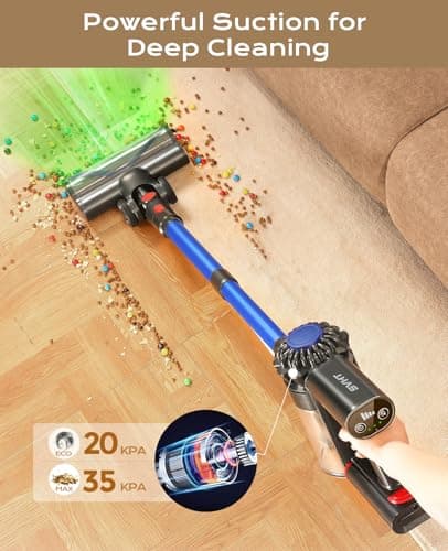 Cordless Vacuum Cleaner, 45Mins Powerful Vacuum Cleaners for Home, Lightweight Stick Vacuum Cordless with Advanced Green Light Tech, Rechargeable Battery Vacuum for Carpet,Pet Hair,Hardwood Floor