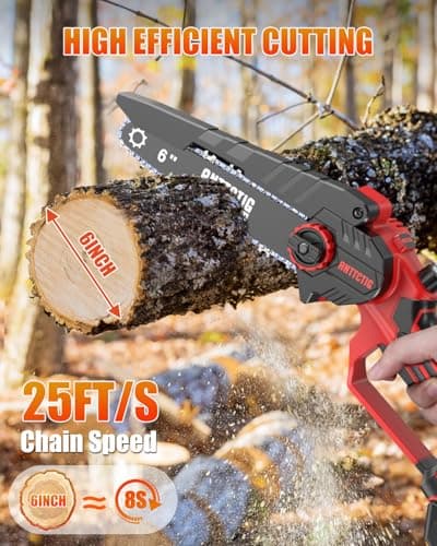 Mini Chainsaw Cordless, 6 inch Small Electric Chainsaw Battery Powered, Handheld Mini Chain Saw with 2 Batteries&2 Chains, Hand Saws for Branch Wood Cutting Tree Trimming (UPGRADED VERSION), Red