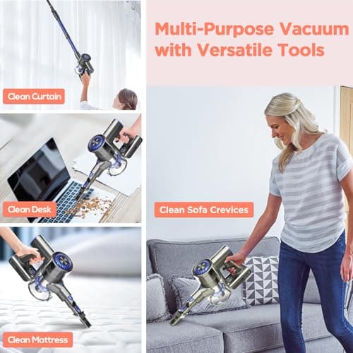 Cordless Vacuum Cleaner, Vacuum Cleaner for Home with 80000 RPM High-Speed Brushless Motor, Up to 40 Mins Runtime, 2 Adjustable Suction, Anti-Tangle, Lightweight Stick Vacuum for Hard Floor