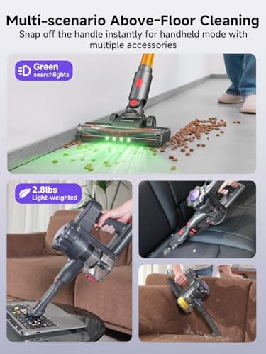 MONSGA Cordless Vacuum Cleaner, 45KPa 400W Stick Vacuum for Home, 50Mins Anti-Tangled Vacuum Cleaner with Charging Dock, Light-Weighted Handheld Vacuum for Pet Hair/Carpet/Floor, LED Display, MV3