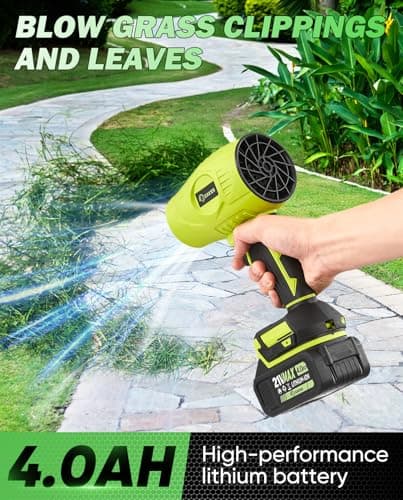 Saker Cordless Leaf Blower Handheld Turbo Jet Blower Portable Dust Cleaner 180000 RPM with Adjustable Speed for Drying Patio Cleaning Camping 2 Batteries Green with Case