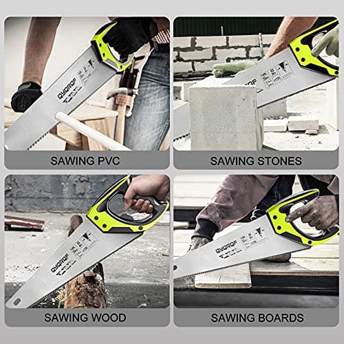 14 in. Pro Hand Saw, 11 TPI Fine-Cut Soft-Grip Hardpoint Handsaw Perfect for Sawing, Trimming, Gardening, Cutting Wood, Drywall, Plastic Pipes, Sharp Blade, Ergonomic Non-Slip Handle (green)