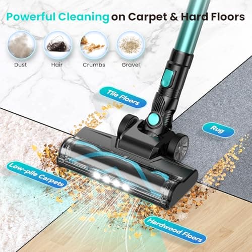 N3T Cordless Vacuum Cleaner,Wireless Stick Vacuum with 40mins Runine,Self-Standing,Anti-Tangle Brush,Rechargeable Lightweight Vacuum Cleaner for Home,Hardwood Floor,Pet Hair, Carpet-Green