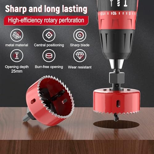 12-Piece Hole Saw Kit, Includes 8 Sizes (3/4" to 2-1/2"), Arbors, Drill Bits, and Hex Key, Ideal for Softwood, Plywood, and PVC(RED)