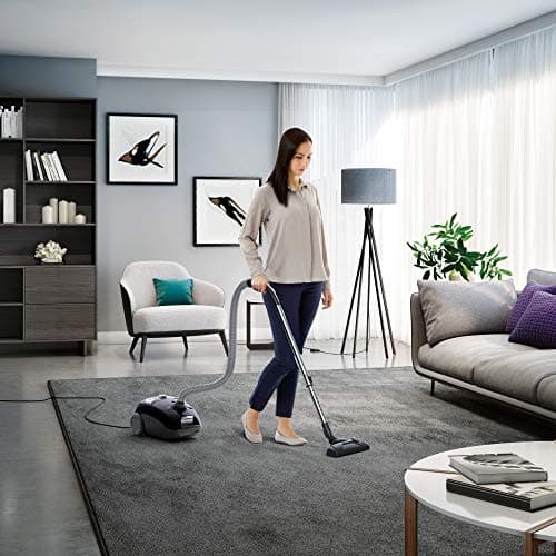 AEG VX4 Vacuum Cleaner with Bag, VX4-1-EB, Powerful Suction, All Floor Types, Hard Floors & Carpets, Washable Filter, 7.5 Meter Range, Including Accessories, Handheld Vacuum Cleaner, 80dB, Black