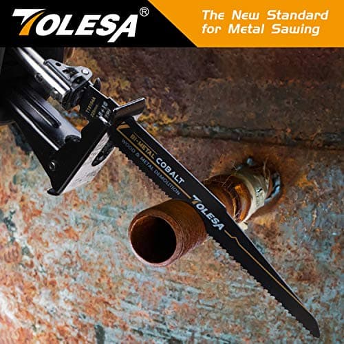 TOLESA Metal Wood Demolition Reciprocating Saw Blades 9 Inch 8+10TPI Sawzall Blades for Steel Pipe Cutting, Drywall, Chipboard, Glass Fiber-Reinforce Plastic and Composite Materials Demolition 5 Pack