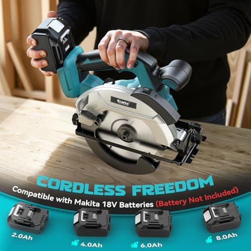 Ecarke Cordless Circular Saw 7-1/4" Compatible with Makita 18v Battery, 5000RPM Electric Circular Saw with Laser Guide, 2 Blades(24T & 40T), 0-45° Bevel Cutting, Max 2-1/4" Depth for Wood(Tool Only)