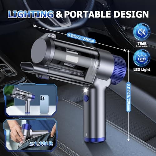 JONYJ Handheld Car Vacuum Cleaner Cordless, 16000PA Hand Held Vacuum Portable, 2 in 1 Air Duster and Mini Vacuum Cleaner Rechargeable with Led, Multi-Nozzles & Washable Filters for Home Office Car Pet