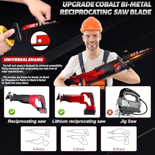 25 Pack 6 in 14/18 TPI Reciprocating Saw Blades for Sawzall Blades,M42 Steel Cobalt Bi-Metal Blades for Automobile Dismantling Metal Cutting,Replace for Milwaukee for Dewalt for Diablo Blade