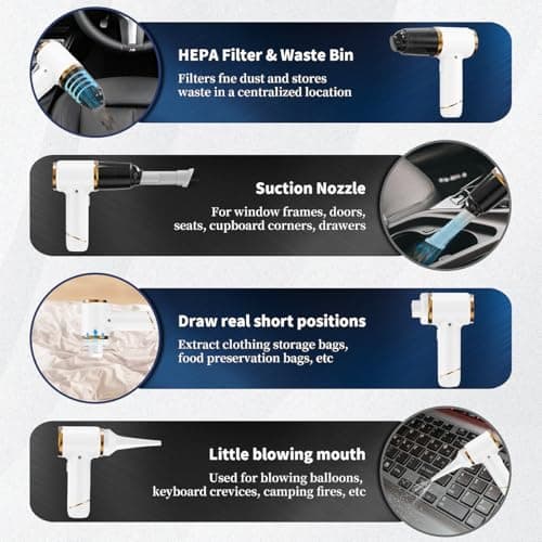 Handheld Vacuum Cleaner 15000PA Car Vacuum, 6 in 1 Portable Cordless Vacuum Cleaner Set, USB Rechargeable. White