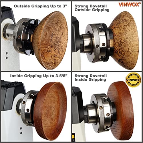4INCH 4-Jaw Self-Centering Wood Lathe Chuck, 2" Round Jaw Mounted, 1"x8TPI thread & 3/4"x16TPI Adapter, T Allen Wrench, Screw Chuck, SCR4-4, Nickle electric Coating Body
