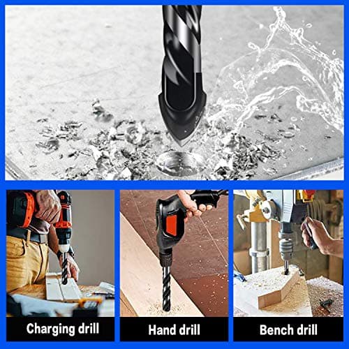10-Piece Masonry Drill Bit Set for Concrete Tile Glass Ceramic Brick,1/8 to 1/2 Inch Drilling Bits with Triangle Handle,Tungsten Steel Alloy Tip.（Black）