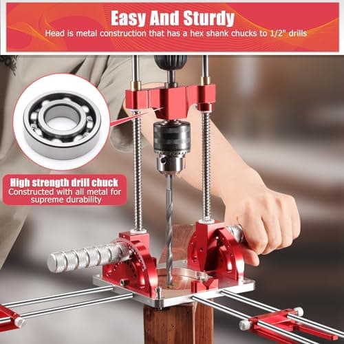 Portable Drill Guide, Multi Angle Drill Guide for Straight Holes,Adjustable Angle 0° to 60°, Heavy-Duty Self-Centering Base,Precision Drilling Jig with Chuck & Key,Chuck Clamping Range for 1/16-1/2"