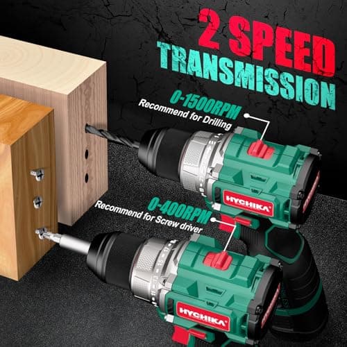 HYCHIKA Drill Set, True Brushless Power Drill Driver 16.8V Cordless Compact Drill Woman Man,410 IN-LB, LED Light,2 Variable Speed 23+1 Torque 3/8" Keyless Chuck, 1 Lithium-Ion Battery