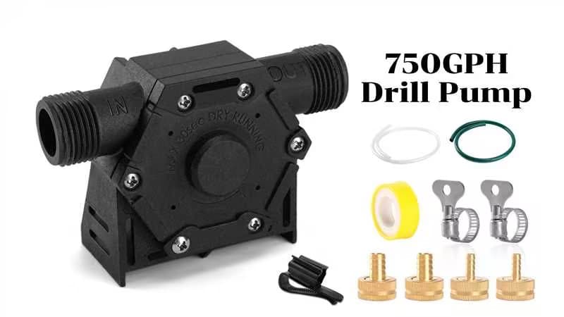 Drill Pump for Water 12Pcs, 750 GPH Electric Drill Pump with Water Hose, Oil Hose and Adapter, for Water, Gasoline, Garden, Rain Barrels(Black)