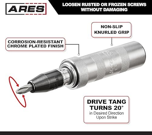 ARES 70606-1/2-Inch Manual Reversible Impact Driver - Flathead 5/16 & 3/8 and Phillips #2 & #3 Bits for Most Common Applications - Disengage Brake Caliper Screws, Rusted Fasteners or Frozen Bolts