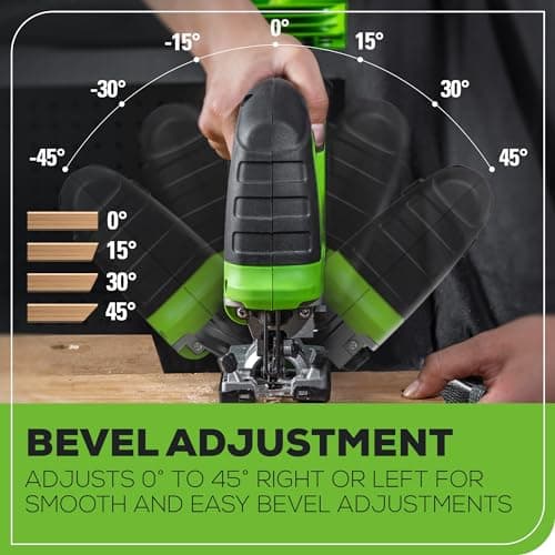 Greenworks 24V Brushless Cordless Jig Saw,3000 SPM,1 Inch Stroke Length Jigsaw with 6PCS Blades,4 Orbital Settings,45 Degree Cutting Angle,Tool-Free Blade Changing