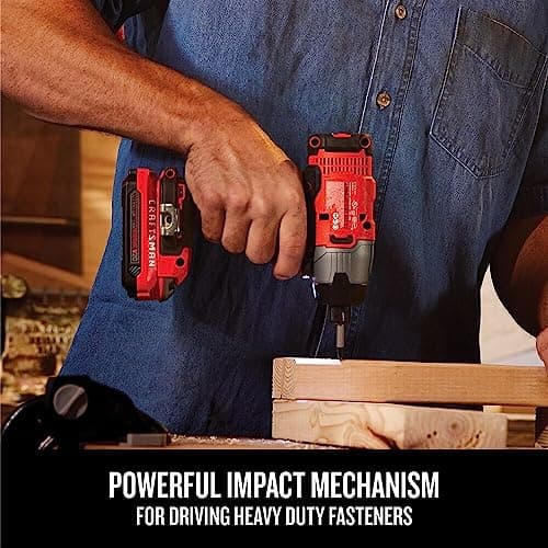 CRAFTSMAN 20V MAX Impact Driver Kit, 1/4 Inch, 2,800 RPM, LED Work light, Battery and Charger Included (CMCF800C1)