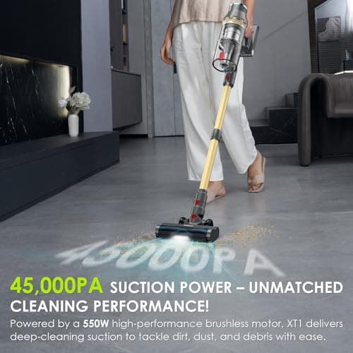 Cordless Vacuum Cleaner, 550W/48Kpa Self-Standing Vacuum Cleaners for Home, up to 70 mins Run Time, Powerful Suction with Touch Screen, Stick Vauum Cleaner for Pet Hair,Carpet,Hardwood Floor