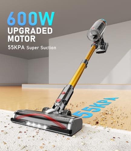Cordless Vacuum Cleaner 600W 55Kpa Stick Vacuum,Up to 55Mins, Vacuum Cleaners for Home Rechargeable Wall Mount OLED Color Screen Anti-tangled Vacuum for Car,Hardwood Floor,Carpets,Pet Hair EHBL