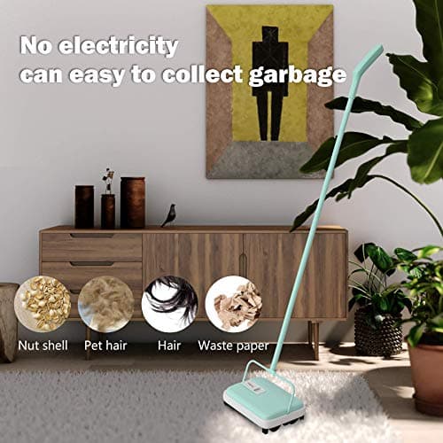 Eyliden Carpet Sweeper, Mini Size Lightweight Hand Push - No Noise, Non-Electric, Easy Manual Sweeping Only for Carpet Cleaning (Mint)