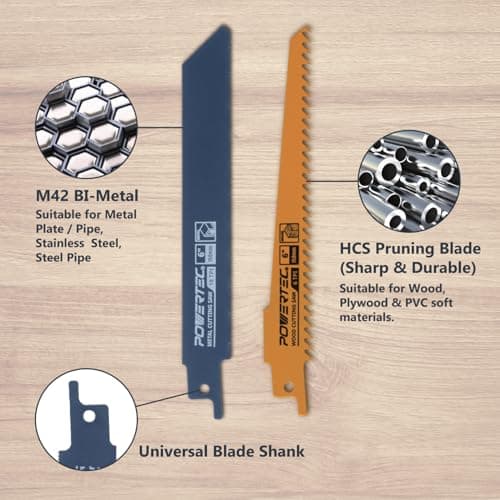 POWERTEC 32-Piece Reciprocating Saw Blades Set, Metal & Woodcutting Sawzall Blades Assortment with Organizer Pouch for Plumbing Work, Wood Pruning, Cutting Metal and Wood with Nails (14401)