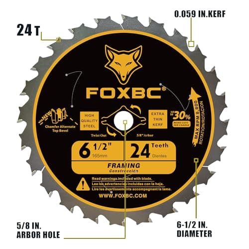 FOXBC 6-1/2 inch Circular Saw Blade 24T 60T Combo Pack, Wood Cutting, Thin-Kerf with 5/8" Arbor