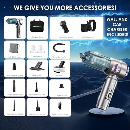 【2025 Upgraded】 Handheld Vacuum Cordless, Car & Home Cleaner with Brushless Motor, Strong & Compressed Air Dusters with LED Light, Type C Port, Wireless Mini Portable Hand Blower