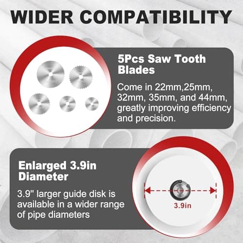 Inside Pipe Cutter for PVC Pipe Cutter Tool with 7" Scale Adjustable Depth Gauge Guide, 5pcs Saw Tooth Blades with 0.315 Hex Key Shaft, Plumbing Internal Plastic Pipe Cutter Set