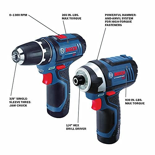 BOSCH CLPK22-120 12V Max Cordless 2-Tool Combo Kit with 3/8 In. Drill/Driver, 1/4 In. Impact Driver, (2) 2 Ah Batteries, Charger and Case