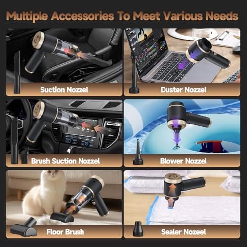 Car Vacuum Portable Cordless, Hand Vacuum with 16000PA High Power, 7 in 1 Mini Car Vacuum Cleaner with One-Click Empty, Dual Hepa Filter, LED Light, Type-C Charging Small Handheld Vac