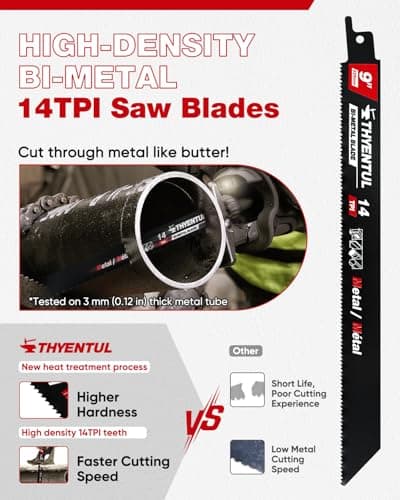 9 Inch 14TPI Reciprocating Saw Blades for Pipe, Sheet Metal, Steel,5 Pack Bi-Metal Sawzall Blades