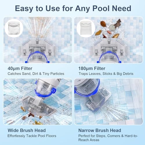 (2025 Upgraded) Cordless Pool Vacuum with Telescopic Pole, 60 Min Powerful Suction & Transparent Head, Rechargeable Handheld Cleaner for Above Ground Pools, Inground Pools, Hot Tubs and Spa