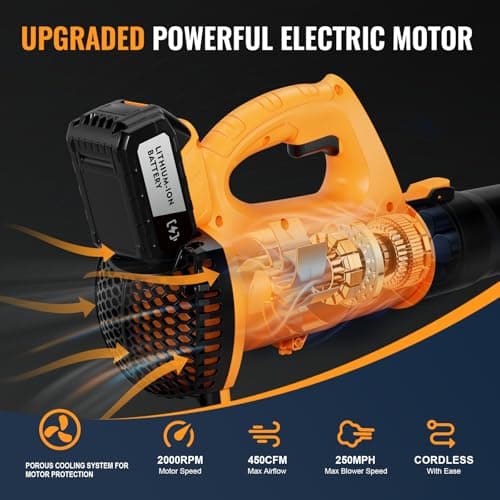 Leaf Blower Cordless with 4.0Ah Battery and Charger, 6 Speed Mode, 250MPH High Speed Lightweight Electric Leaf Blowers Cordless for Lawn Care, Patio, Garden Cleaning and Dust