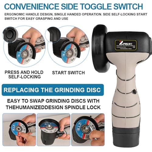 Cordless Brush Angle Grinder Kit, 19500rpm Mini Electric Angle Grinding Tool with 2pcs 16.8V 2000mAh Batteries and 5-Cutting Discs, Grinder Handheld Cutter for Metal Wood