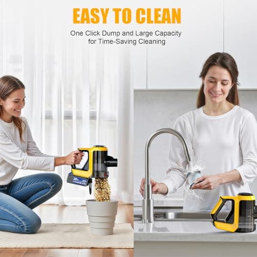 Cordless Stick Vacuum Cleaner Compatible with DeWalt Battery, 350W Brushless Motor, 30KPa Suction, 6-in-1 180° Bendable Wand, Smart Screen 2x5AH Batteries & Charger – Hardwood Floors