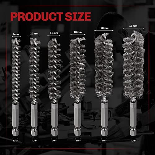 6PCS 304 Stainless Steel Bore Brush Copper Pipe Cleaner, Twisted Wire Drill Brush,1/4 Inch Hex Shank S2 Steel Handle, for Power Drill Plumbing Tools
