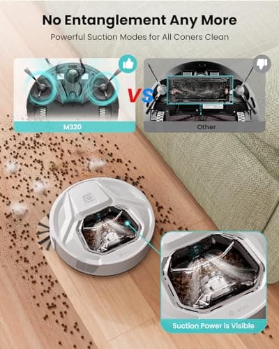Lefant M320 Robot Vacuum with Mop Combo, 6500Pa Powerful Suction, 210 Mins Runtime, Slim, 800ml Visible Dustbin, Carpet Detection, Alexa Voice Control, Ideal for Hard Floor and Pet Hair, White