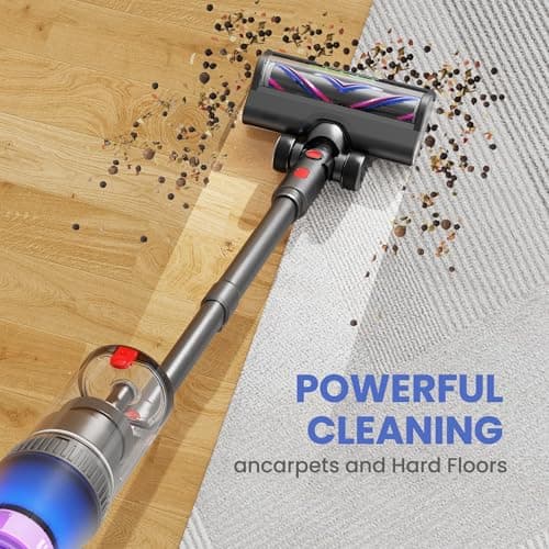 Cordless Vacuum Cleaner 500W/45Kpa, 3 Ambient Colors Power Modes with 60 Mins Max Runtime Vacuum, Powerful Suction Rechargeable Handheld Stick Vacuum for Home, Hard Floor, Carpet, Pet Hair, Shutters