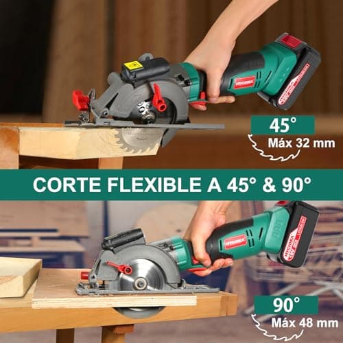 HYCHIKA Cordless Circular Saw, 18V Mini Circular Saw with 4.0Ah Battery, 3 Blades(4-1/2",4-9/10"), 3500RPM Max Cuting Depth:90°(48mm)/45°(32mm), Compact Circular Saw for Wood, Plastic and Soft Metal