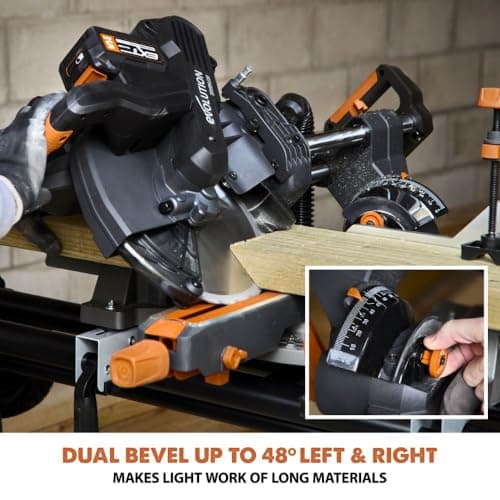 Evolution R255SMS-DB-Li Cordless Dual Bevel Sliding Miter Saw | 40V Brushless Motor | 48° Bevel, 50° Miter | Compact & Lightweight | Includes Multi-Material Blade, Battery & Charger