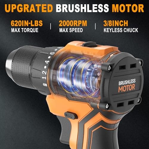 Cordless Impact Driver and Drill Combo Kit (Tool Only) Compatible with Dewalt 20V Max Battery, Up to 2300 In-lbs Brushless1/4" Impact Driver and 620 In-lbs 3/8" Power Drill with Tool Bag, LED Light