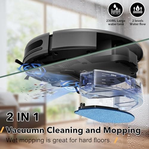 Robot Vacuum and Mop Combo, 2 in 1 Mopping Robot Vacuum Cleaner Compatible with WiFi/App, Robotic Vacuum Up to 2300Pa Suction, Self-Charging, Slim, Ideal for Hard Floor, Pet Hair, Low Pile Carpet
