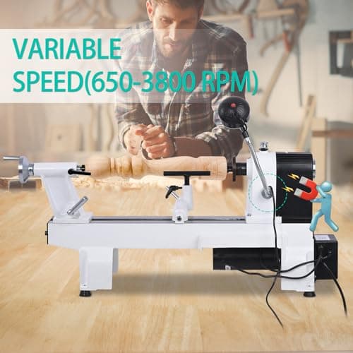 CXRCY 12" x 18" Wood Lathe, Powerful Benchtop Wood Lathe Machine 3/4 HP Infinitely Variable Speed 650-3800 RPM with Lathe Belt & Goggle for Woodworking, Woodturning (Model:WL460-12VF)