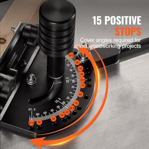 VEVOR Precision Miter Gauge, Standard Slot 3/4'' x 3/8'', Aluminum Alloy Table Saw Miter Gauge with 24 in Grating 15 Angle Stops Adjustable Spring Loaded Plunger and Removable Disc, for Woodworking