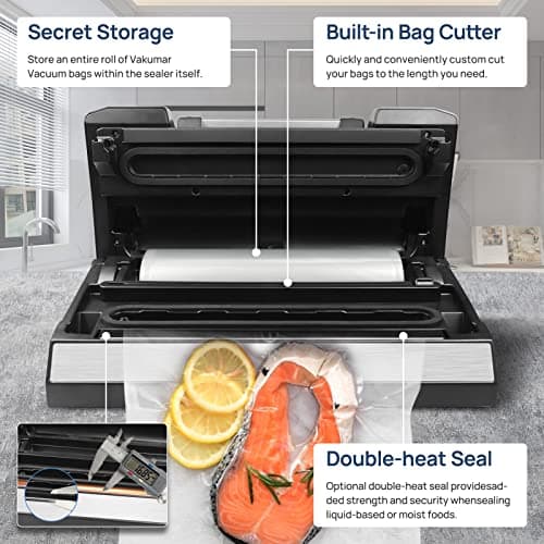 Liquid Vacuum Sealer Machine, 90Kpa Vacuum Sealer Machine Preservation Dry/Moist/Liquid Modes, LED Indicator Light, Handle Locked Design, Built-in Cutter and Bag Storage, Removable Drip Tray
