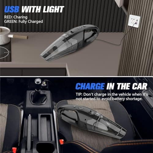 Handheld Vacuum Cordless Rechargeable 3-in-1, USB Charge, Car Vacuum with LED, HEPA Filter, 1.65LBs Lightweight Vacuum Cleaner for Dust, Pet Hair