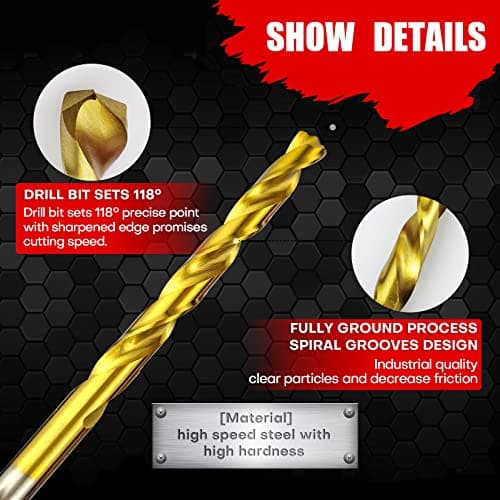 Titanium Twist Drill Bit Set 21 Piece Fit for Cutting Hard Metals，Such as Stainless Steel, Aluminum Alloy and Titanium Alloy 21 Pieces
